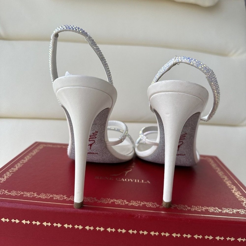 NEW Rene Caovilla Embellished Halter Cocktail Sandals SZ 38 White Crystal - Picture 4 of 9